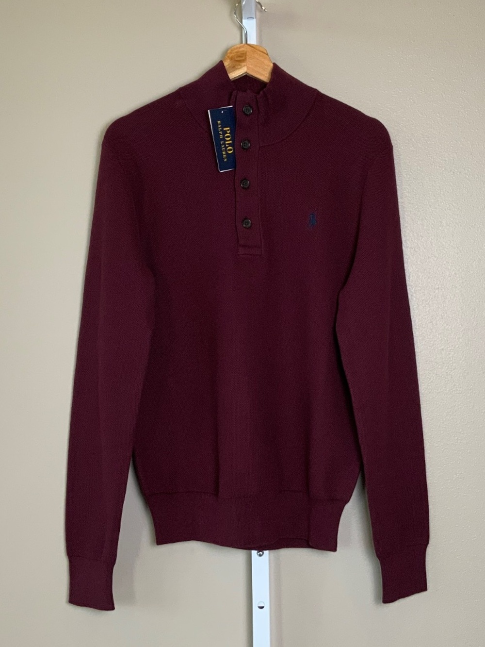 POLO Ralph Lauren Button Mesh-Knit Cotton Mock Neck Sweater